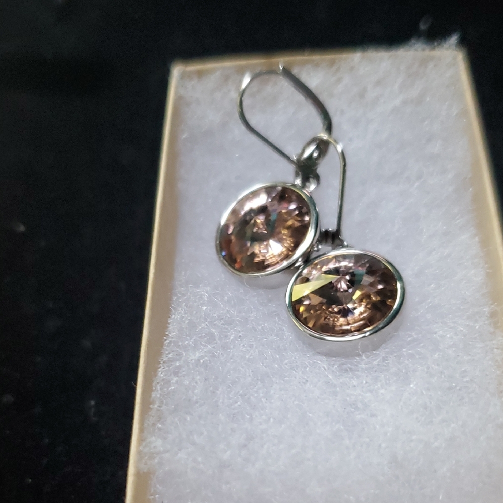 Touchstone Crystal Silver and Brown Oval Earrings